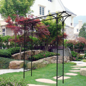 English Elm Metal Garden Arch Trellis For Climbing Plants - Elegant Black Arbor For Weddings & Events Decor W656P210529