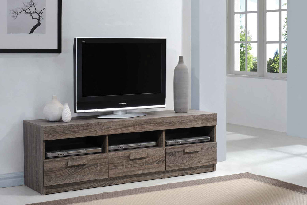 English Elm Alvin Rustic Oak TV Stand with 3 Drawers & 3 Open Shelves, Cord Management, Fits 60" TVs B2726P272966
