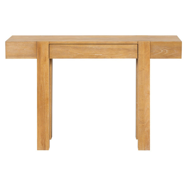 English Elm Trexm Ash Veneer Entryway Console Table Built in Power Outlet Drawer Rubberwood Natural N715P361518N