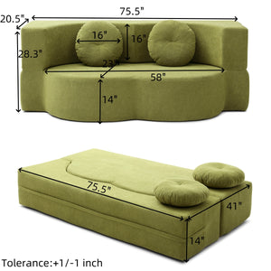English Elm 2-in-1 Folding Sofa Bed with Plush Foam Support — Convertible Floor Couch to Queen Guest Sleeper Green W1117P325077