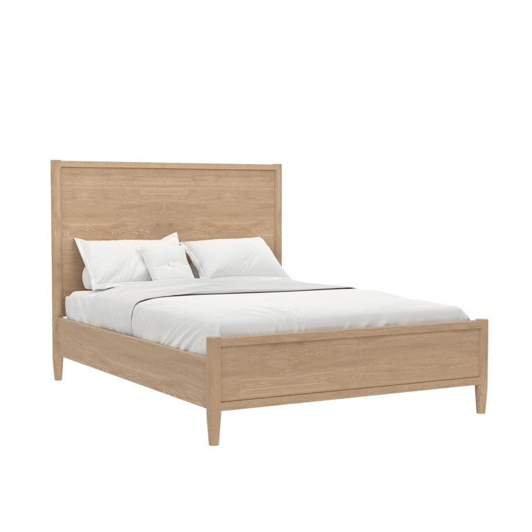 Alpine Furniture Sinclair Panel Bed With Tall Paneled Headboard — Solid Rubberwood & Oak Veneer, Timeless Transitional Style Natural 3458NAT-07EK