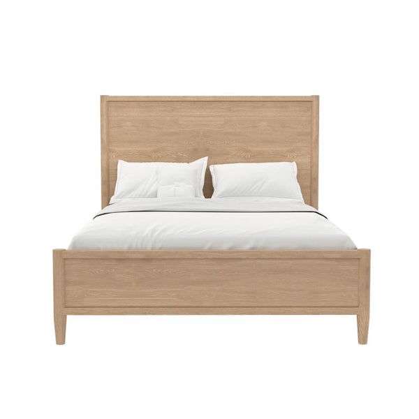 Alpine Furniture Sinclair Queen Panel Bedframe With Tall Paneled Headboard, Solid Rubberwood & Oak Veneer Craftsmanship Natural 3458NAT-01Q