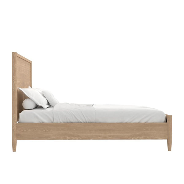 Alpine Furniture Sinclair Queen Panel Bedframe With Tall Paneled Headboard, Solid Rubberwood & Oak Veneer Craftsmanship Natural 3458NAT-01Q