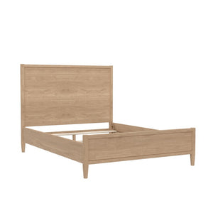 Alpine Furniture Sinclair Queen Panel Bedframe With Tall Paneled Headboard, Solid Rubberwood & Oak Veneer Craftsmanship Natural 3458NAT-01Q