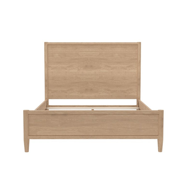 Alpine Furniture Sinclair Queen Panel Bedframe With Tall Paneled Headboard, Solid Rubberwood & Oak Veneer Craftsmanship Natural 3458NAT-01Q