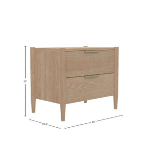 Alpine Furniture Sinclair Nightstand With Soft-Close Drawers, English Dovetail Strength & Gold Accents For Coastal Charm Natural 3458NAT-02