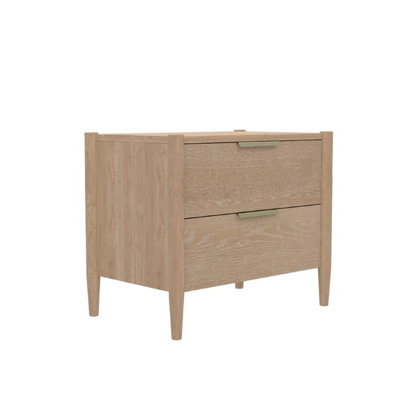 Alpine Furniture Sinclair Nightstand With Soft-Close Drawers, English Dovetail Strength & Gold Accents For Coastal Charm Natural 3458NAT-02