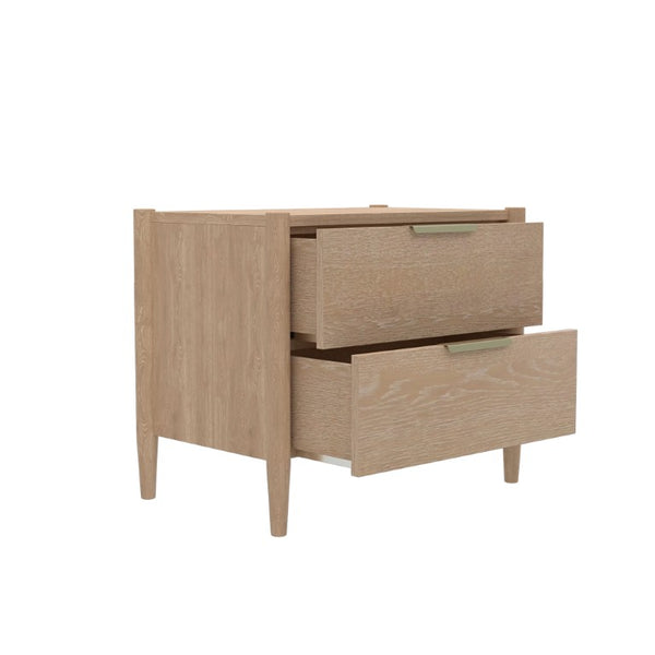 Alpine Furniture Sinclair Nightstand With Soft-Close Drawers, English Dovetail Strength & Gold Accents For Coastal Charm Natural 3458NAT-02