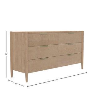 Alpine Furniture Sinclair Dresser With Six Drawers, Gold-Finish Handles, Soft-Close Glides And Fully Assembled Craftsmanship Natural 3458NAT-03