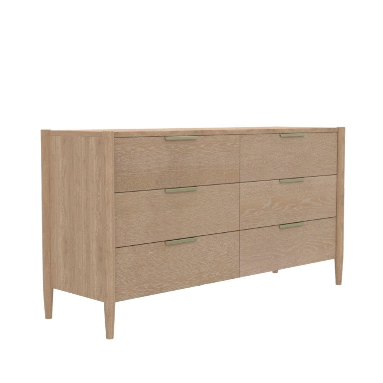 Alpine Furniture Sinclair Dresser With Six Drawers, Gold-Finish Handles, Soft-Close Glides And Fully Assembled Craftsmanship Natural 3458NAT-03