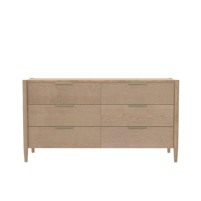 Alpine Furniture Sinclair Dresser With Six Drawers, Gold-Finish Handles, Soft-Close Glides And Fully Assembled Craftsmanship Natural 3458NAT-03