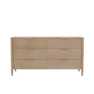 Alpine Furniture Sinclair Dresser With Six Drawers, Gold-Finish Handles, Soft-Close Glides And Fully Assembled Craftsmanship Natural 3458NAT-03