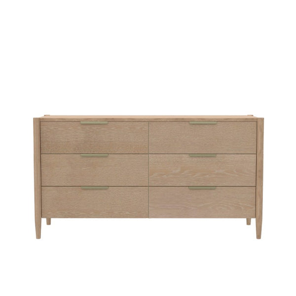 Alpine Furniture Sinclair Dresser With Six Drawers, Gold-Finish Handles, Soft-Close Glides And Fully Assembled Craftsmanship Natural 3458NAT-03