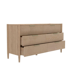 Alpine Furniture Sinclair Dresser With Six Drawers, Gold-Finish Handles, Soft-Close Glides And Fully Assembled Craftsmanship Natural 3458NAT-03