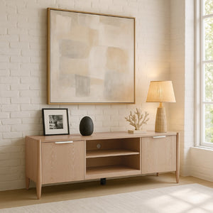 Alpine Furniture Sinclair Mid-Century Tv Console With Soft-Close Cabinets, Adjustable Shelf & Cable Management Natural 3458NAT-10