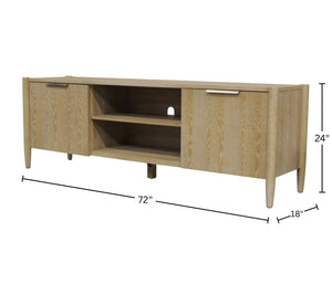 Alpine Furniture Sinclair Mid-Century Tv Console With Soft-Close Cabinets, Adjustable Shelf & Cable Management Natural 3458NAT-10