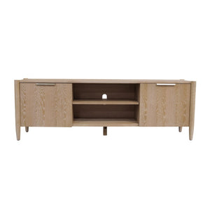 Alpine Furniture Sinclair Mid-Century Tv Console With Soft-Close Cabinets, Adjustable Shelf & Cable Management Natural 3458NAT-10