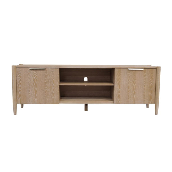 Alpine Furniture Sinclair Mid-Century Tv Console With Soft-Close Cabinets, Adjustable Shelf & Cable Management Natural 3458NAT-10
