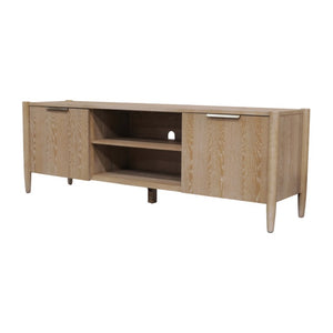 Alpine Furniture Sinclair Mid-Century Tv Console With Soft-Close Cabinets, Adjustable Shelf & Cable Management Natural 3458NAT-10
