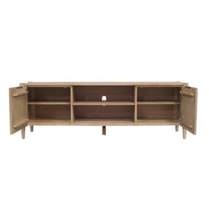 Alpine Furniture Sinclair Mid-Century Tv Console With Soft-Close Cabinets, Adjustable Shelf & Cable Management Natural 3458NAT-10