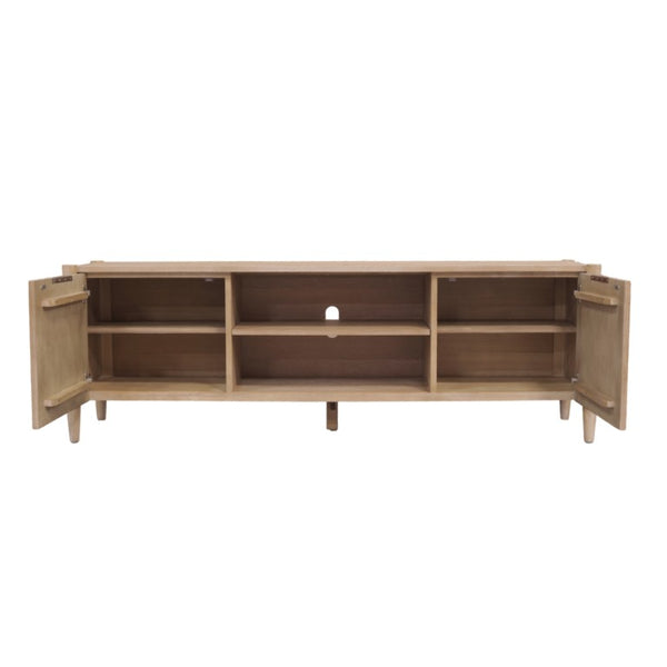 Alpine Furniture Sinclair Mid-Century Tv Console With Soft-Close Cabinets, Adjustable Shelf & Cable Management Natural 3458NAT-10