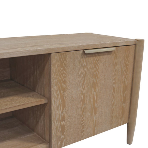 Alpine Furniture Sinclair Mid-Century Tv Console With Soft-Close Cabinets, Adjustable Shelf & Cable Management Natural 3458NAT-10