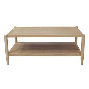 Alpine Furniture Sinclair Rectangular Coffee Table With Open Lower Shelf, Mid-Century Lines, Rounded Corners, Durable Oak Veneer Finish Natural 3458NAT-61