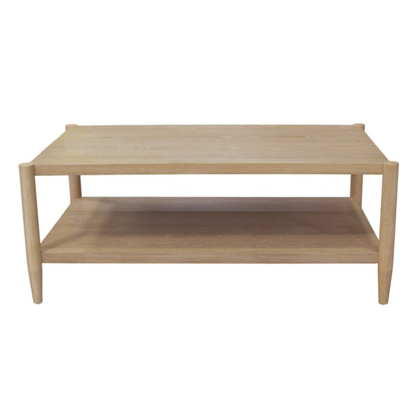 Alpine Furniture Sinclair Rectangular Coffee Table With Open Lower Shelf, Mid-Century Lines, Rounded Corners, Durable Oak Veneer Finish Natural 3458NAT-61