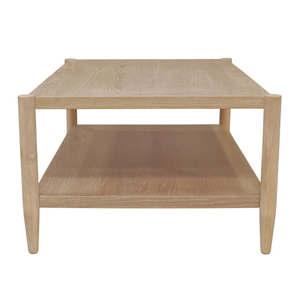 Alpine Furniture Sinclair Rectangular Coffee Table With Open Lower Shelf, Mid-Century Lines, Rounded Corners, Durable Oak Veneer Finish Natural 3458NAT-61