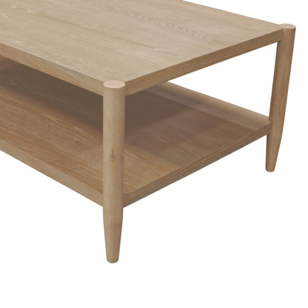 Alpine Furniture Sinclair Rectangular Coffee Table With Open Lower Shelf, Mid-Century Lines, Rounded Corners, Durable Oak Veneer Finish Natural 3458NAT-61