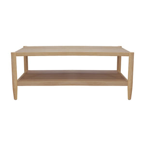 Alpine Furniture Sinclair Rectangular Coffee Table With Open Lower Shelf, Mid-Century Lines, Rounded Corners, Durable Oak Veneer Finish Natural 3458NAT-61