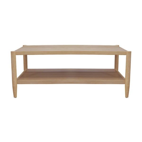 Alpine Furniture Sinclair Rectangular Coffee Table With Open Lower Shelf, Mid-Century Lines, Rounded Corners, Durable Oak Veneer Finish Natural 3458NAT-61