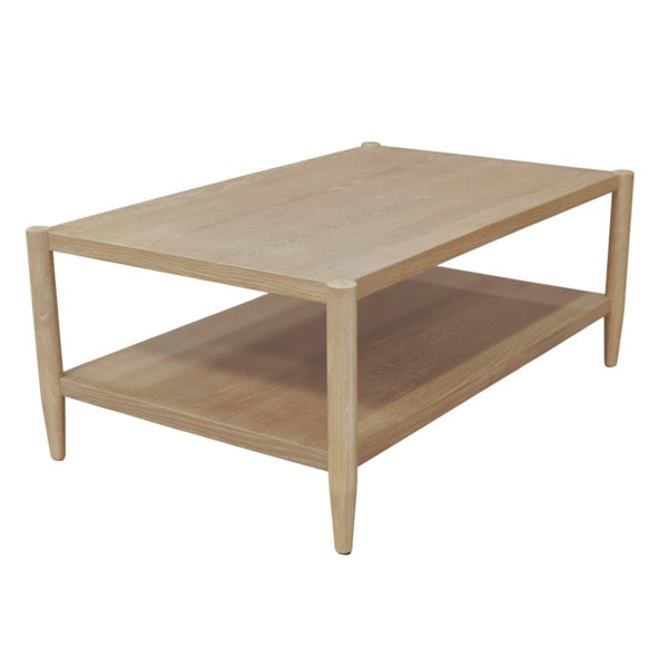Alpine Furniture Sinclair Rectangular Coffee Table With Open Lower Shelf, Mid-Century Lines, Rounded Corners, Durable Oak Veneer Finish Natural 3458NAT-61