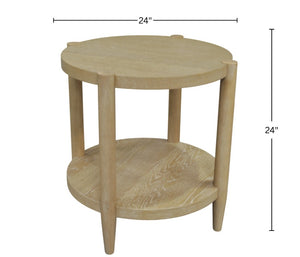 Alpine Furniture Sinclair Mid-Century Round End Table With Lower Shelf — Compact Oak Veneer Accent For Small Spaces Natural 3458NAT-62