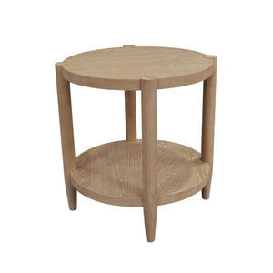 Alpine Furniture Sinclair Mid-Century Round End Table With Lower Shelf — Compact Oak Veneer Accent For Small Spaces Natural 3458NAT-62