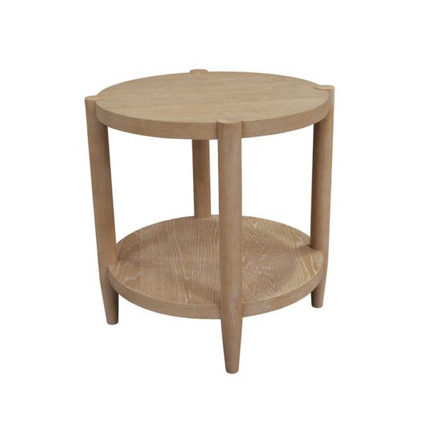 Alpine Furniture Sinclair Mid-Century Round End Table With Lower Shelf — Compact Oak Veneer Accent For Small Spaces Natural 3458NAT-62
