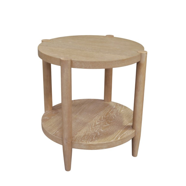 Alpine Furniture Sinclair Mid-Century Round End Table With Lower Shelf — Compact Oak Veneer Accent For Small Spaces Natural 3458NAT-62
