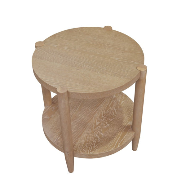 Alpine Furniture Sinclair Mid-Century Round End Table With Lower Shelf — Compact Oak Veneer Accent For Small Spaces Natural 3458NAT-62