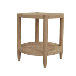 Alpine Furniture Sinclair Mid-Century Round End Table With Lower Shelf — Compact Oak Veneer Accent For Small Spaces Natural 3458NAT-62