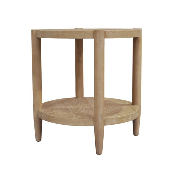 Alpine Furniture Sinclair Mid-Century Round End Table With Lower Shelf — Compact Oak Veneer Accent For Small Spaces Natural 3458NAT-62