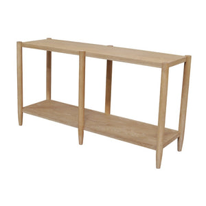 Alpine Furniture Sinclair Mid-Century Console Table 60" W – Solid Rubberwood With Oak Veneer, Open Shelf Storage, Sleek Design Natural 3458NAT-63