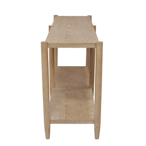 Alpine Furniture Sinclair Mid-Century Console Table 60" W – Solid Rubberwood With Oak Veneer, Open Shelf Storage, Sleek Design Natural 3458NAT-63