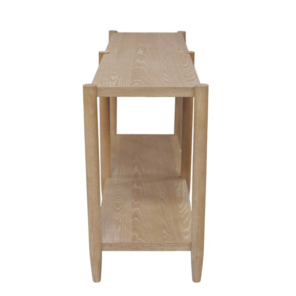 Alpine Furniture Sinclair Mid-Century Console Table 60" W – Solid Rubberwood With Oak Veneer, Open Shelf Storage, Sleek Design Natural 3458NAT-63