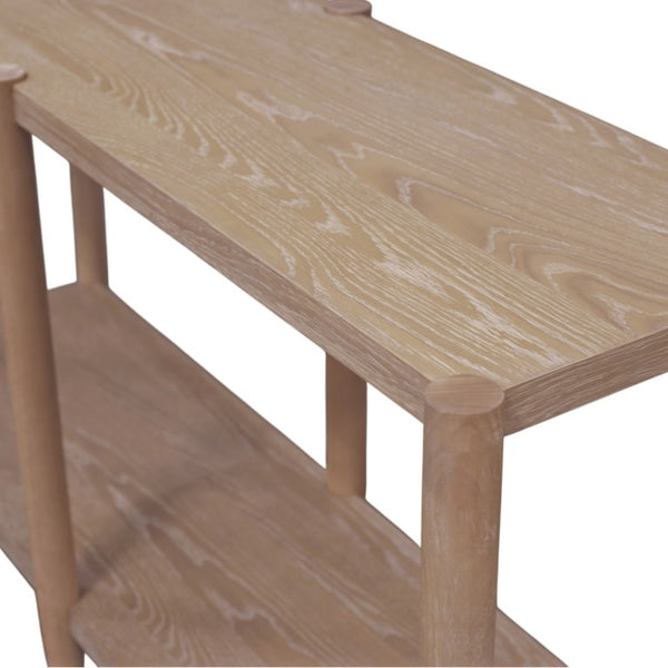 Alpine Furniture Sinclair Mid-Century Console Table 60" W – Solid Rubberwood With Oak Veneer, Open Shelf Storage, Sleek Design Natural 3458NAT-63