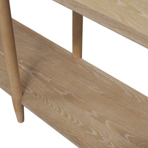 Alpine Furniture Sinclair Mid-Century Console Table 60" W – Solid Rubberwood With Oak Veneer, Open Shelf Storage, Sleek Design Natural 3458NAT-63