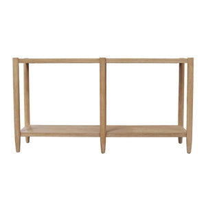 Alpine Furniture Sinclair Mid-Century Console Table 60" W – Solid Rubberwood With Oak Veneer, Open Shelf Storage, Sleek Design Natural 3458NAT-63