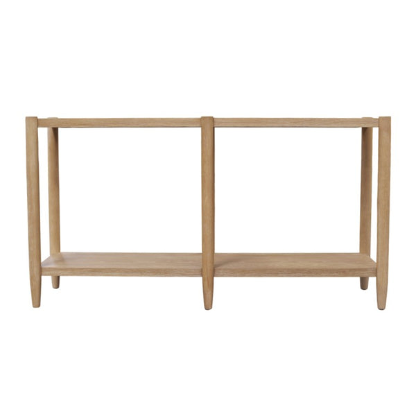 Alpine Furniture Sinclair Mid-Century Console Table 60" W – Solid Rubberwood With Oak Veneer, Open Shelf Storage, Sleek Design Natural 3458NAT-63