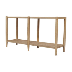 Alpine Furniture Sinclair Mid-Century Console Table 60" W – Solid Rubberwood With Oak Veneer, Open Shelf Storage, Sleek Design Natural 3458NAT-63