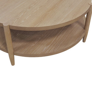 Alpine Furniture Sinclair Round Coffee Table — 48" Sculptural Oak Veneer Top With Open Shelf, Mid-Century Modern Appeal Natural 3458NAT-65