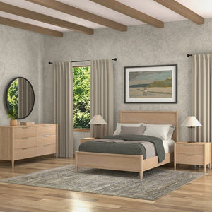 Alpine Furniture Sinclair Panel Bed With Tall Paneled Headboard — Solid Rubberwood & Oak Veneer, Timeless Transitional Style Natural 3458NAT-07EK
